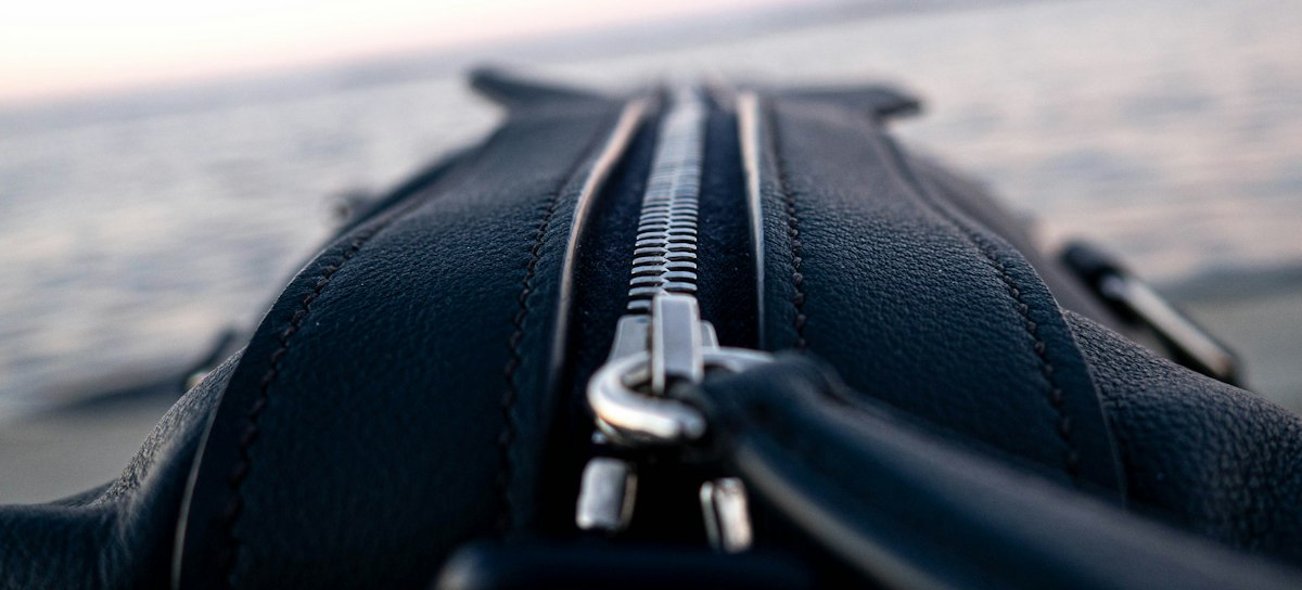 Close-up of a heavy-duty gym bag zipper