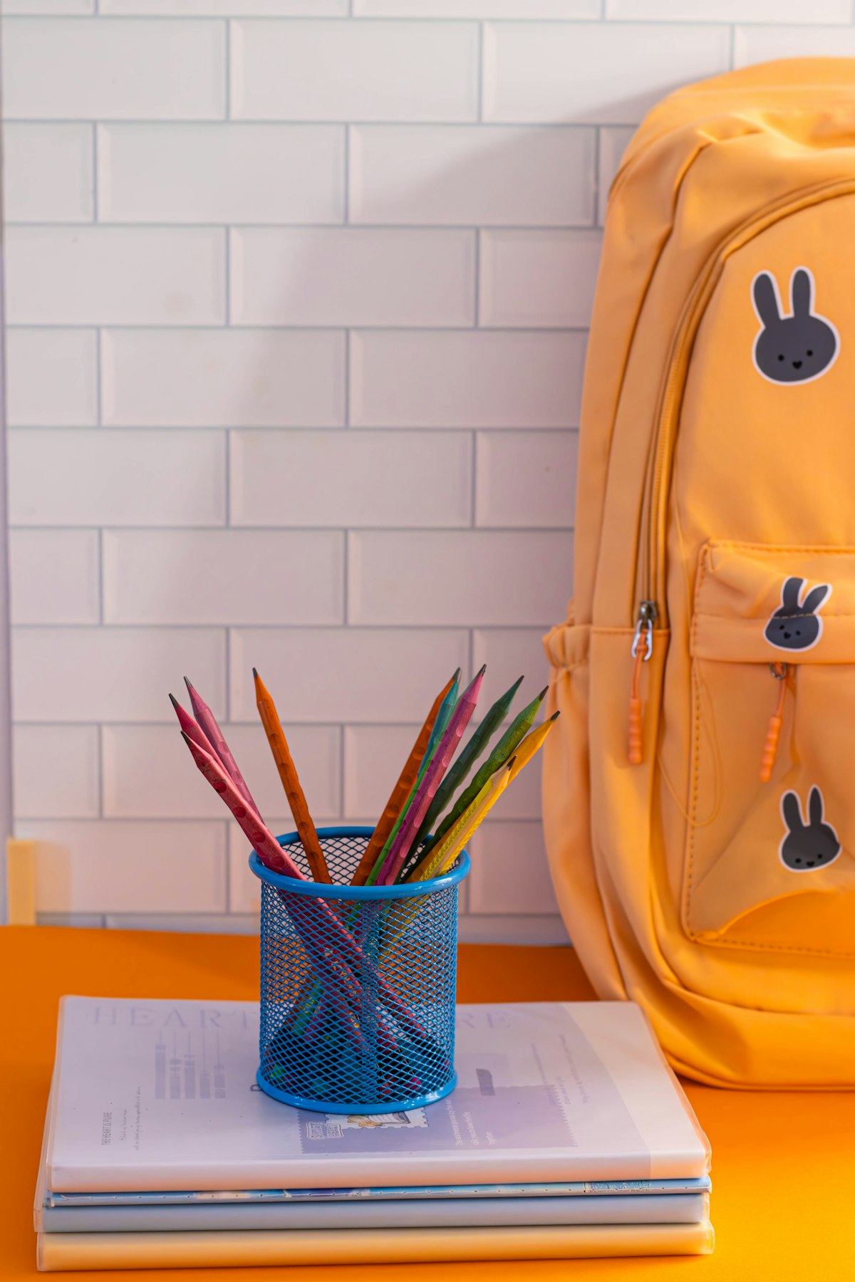Bright school bag with a front organiser pocket