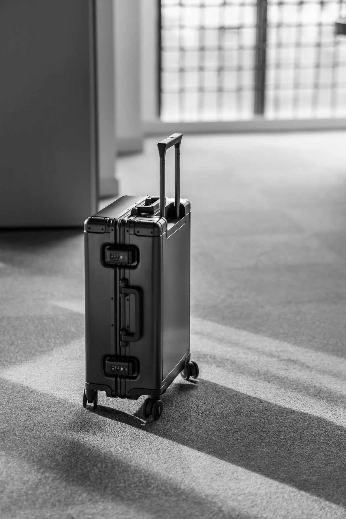 Trolley cases lined up in a showroom